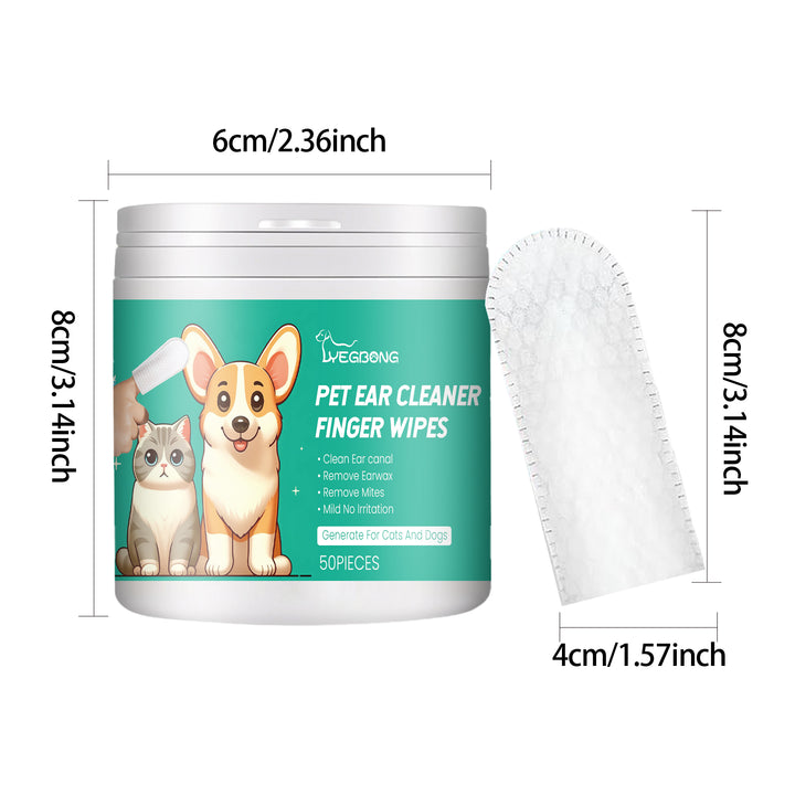 KOLUSE 50PIECES Pet Ear Cleaner Finger Wipes Multipurpose Pet Cleaning Wipes